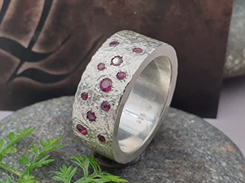 LeoLars-PABE Rubin Ring, Gr.56-57, aus 925er Silber im Structure Design mit 11 Rubinen, Unikat, Handarbeit