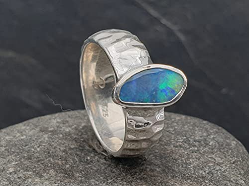 LeoLars-PABE Lightning Ridge Opal Design Ring, Gr.56, aus 925er Silber, Rough Design, Unikat, Handarbeit