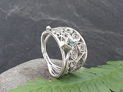 LeoLars-PABE Hellblauer Turmalin Filigree Ring, Gr. 58, 925er Silber, Traditionell und Modern, Unikat, Handarbeit