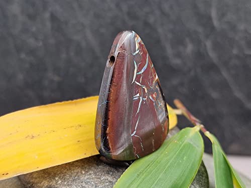 LeoLars-PABE Gebohrter Boulder Opal Anhänger mit 60cm Lederband, tolles Muster mit Farbe, Opal 32.7mm x 22.9mm x 5.4mm, Unikat, Handarbeit