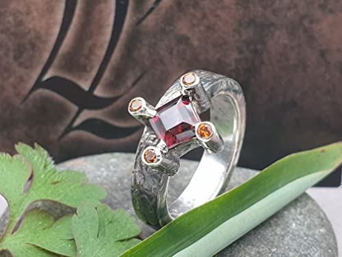 LeoLars-PABE Design Ring, Gr.54 (17.2), aus 925er Silber mit Citrinen und Granat, teilgeschwärzt, Unikat, Handarbeit