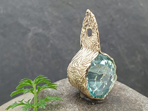 LeoLars-PABE GEM Swiss Blue Topas Anhänger aus 585er Gold, Blautopas 13.48 ct. Structure Design, Unikat, Handarbeit
