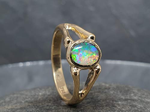 LeoLars-PABE Lightning Ridge Multicolor Chrystal GEM Opal Design Ring, Gr. 58, 750er Gold, Unikat, Handarbeit