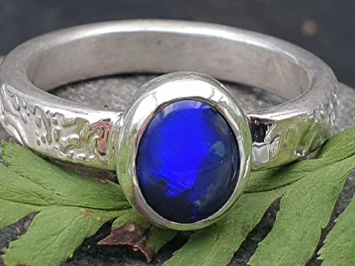LeoLars-PABE Schwarzer Opal Ring, Gr.56, aus 925er Silber, Blau-Lila, Structure Design, Unikat, Handarbeit