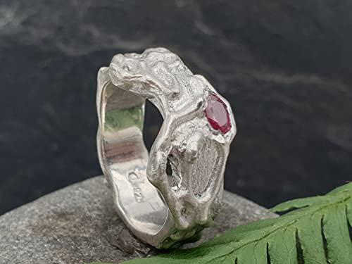 LeoLars-PABE Rubin Design Ring, 925er Silber, Gr. 60, Organic Design, Rubin unbehandelt, Unikat, Handarbeit