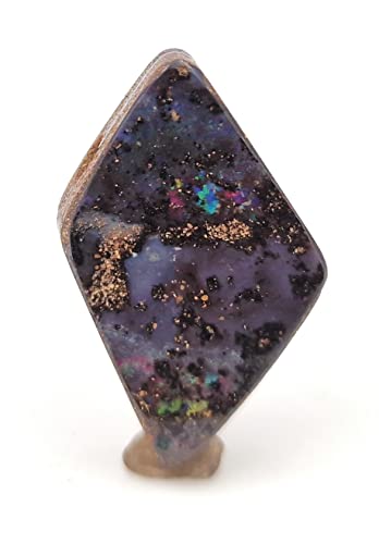 LeoLars-PABE Boulderopal Anhänger gebohrt mit 60cm Lederband, partiell buntes Opalfeuer, Boulder Opal 28.2 x 17.9 x 6.5mm, Unikat, Handgeschliffen