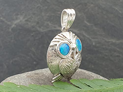LeoLars-PABE Lightning Ridge Chrystal Opal Anhänger Eule Friedbert aus 925er Silber, Unikat, Handarbeit