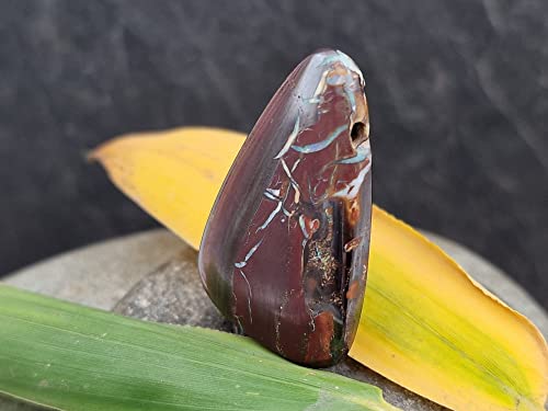 LeoLars-PABE Gebohrter Boulder Opal Anhänger mit 60cm Lederband, tolles Muster mit Farbe, Opal 32.7mm x 22.9mm x 5.4mm, Unikat, Handarbeit