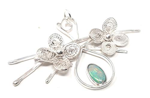 LeoLars-PABE Lightning Ridge Opal Filigree Anhänger aus 925er Silber, Filigranes Florales Design, Unikat, Handarbeit