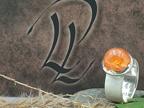 LeoLars-PABE Mandarin Granat Design Ring, Gr.55, aus 925er Silber, High Dome, eismattiert, Unikat, Handarbeit