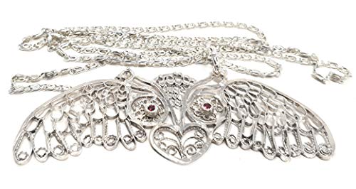 LeoLars-PABE Filigree Anhänger aus 925er Silber Eule, 50cm Silberkette, 2 Rhodolite, Unikat, Handarbeit
