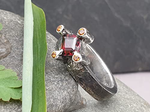 LeoLars-PABE Design Ring, Gr.54 (17.2), aus 925er Silber mit Citrinen und Granat, teilgeschwärzt, Unikat, Handarbeit