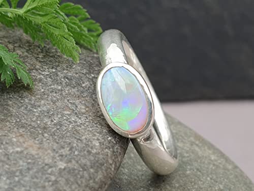 LeoLars-PABE Lightning Ridge Opal Ring, Gr.50, aus 925er Silber, Ringschiene rund, massiv, Unikat, Handarbeit