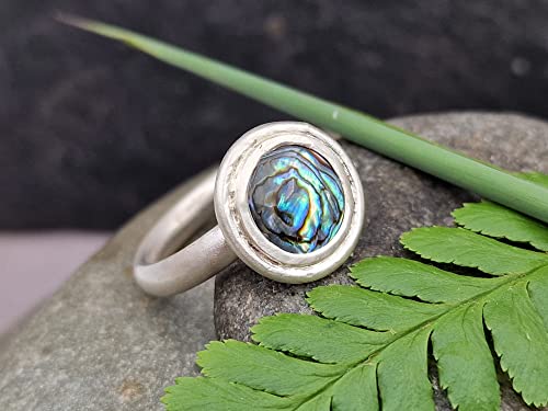 LeoLars-PABE Paua Muschel Ring, Gr.55 (17,5), aus 925er Silber, breiter Rand, seidenmatt, massiv, Unikat, Handarbeit