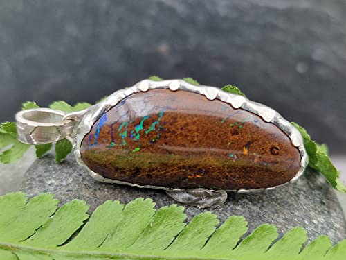 LeoLars-PABE Boulder Matrix Opal Design Anhänger aus 925er Silber, Mehrfarbig, Opal 32x15mm, Unikat, Handarbeit