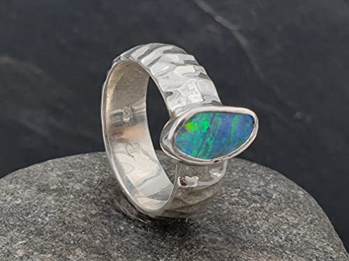 LeoLars-PABE Lightning Ridge Opal Design Ring, Gr.56, aus 925er Silber, Rough Design, Unikat, Handarbeit