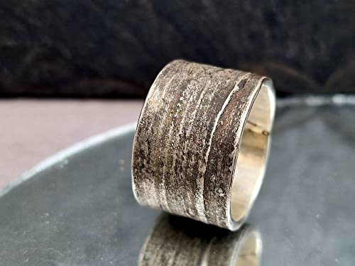LeoLars-PABE Bambus Design Ring aus 925er Silber, Gr.62, aus echten Bambusblättern, teilgeschwärzt, Unikat, Handarbeit
