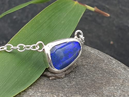LeoLars-PABE Schwarzer Opal Anhänger aus 925er Silber mit 45cm langer Silberkette, intensiv blau, Unikat, Handarbeit