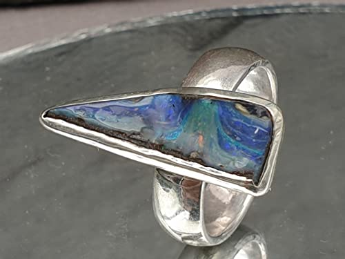 LeoLars-PABE Boulder Opal Design Ring, Gr.56 (18), aus 925er Silber, gecarvter Opal, Mehrfarbig, Unikat, Handarbeit