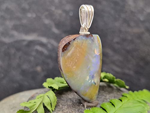 LeoLars-PABE Boulder Opal Anhänger mit 925er Silber Stiftöse, Mehrfarbig, Opal 28.4x20.3x8.5mm, Unikat, Handarbeit