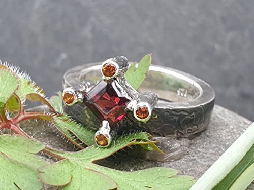 LeoLars-PABE Design Ring, Gr.54 (17.2), aus 925er Silber mit Citrinen und Granat, teilgeschwärzt, Unikat, Handarbeit