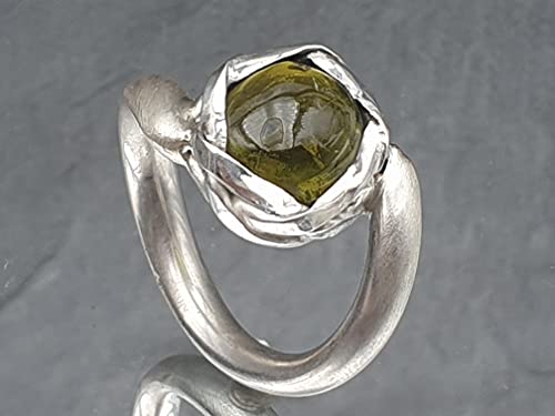 LeoLars-PABE Grüner Turmalin Design Ring, Gr.58, aus 925er Silber, Blumig, Massiv, Unikat, Handarbeit