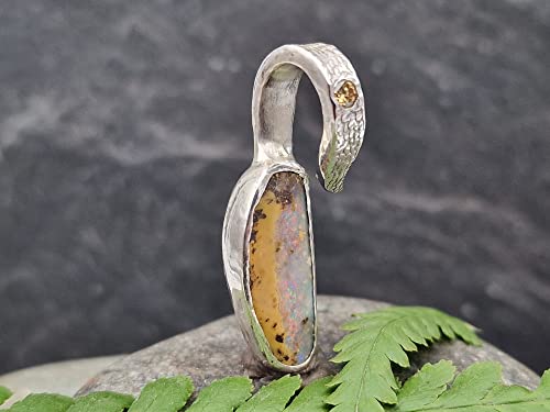 LeoLars-PABE Boulder Opal Design Anhänger aus 925er Silber mit hellbraunem Brillianten, Structure Design, Unikat, Handarbeit