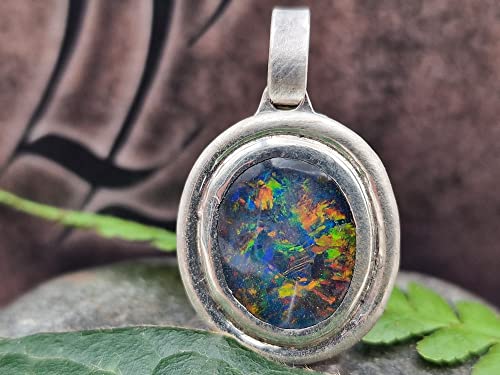 LeoLars-PABE Anhänger mit Opal Triplette aus 925er Silber, doppelter Rahmen, Opal Mehrfarbig, Unikat, Handarbeit