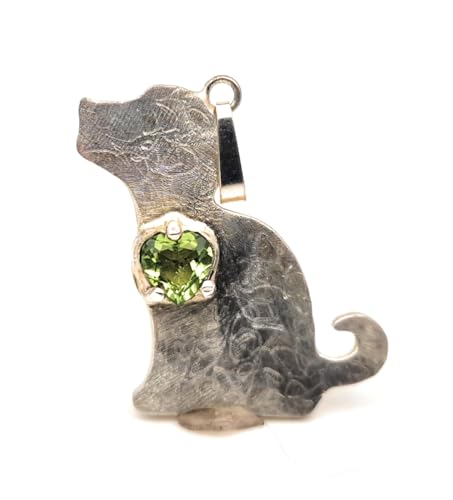 LeoLars-PABE Hundewelpen Anhänger aus 925er Silber mit Peridot Herz, seidenmatt, Hund, Handarbeit