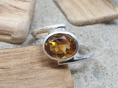 LeoLars-PABE Ring mit ovalen Citrin aus 925er Silber, Gr.58, Unikat, Handarbeit