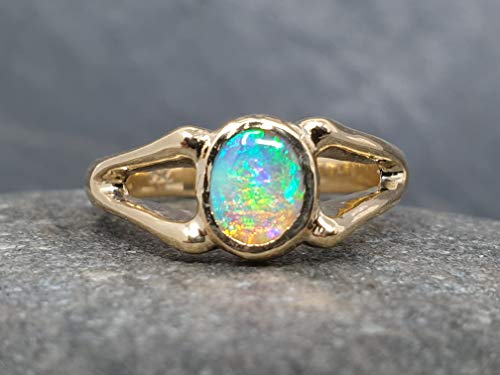 LeoLars-PABE Lightning Ridge Multicolor Chrystal GEM Opal Design Ring, Gr. 58, 750er Gold, Unikat, Handarbeit