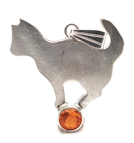 LeoLars-PABE 925er Silber Anhänger, Katze mit Mandarin Granat, seidenmatt, Unikat, Handarbeit