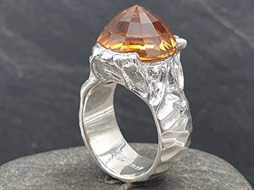 LeoLars-PABE Citrin Design Ring, Gr.53, aus 925er Silber, Stein - Upside down, Unikat, Handarbeit