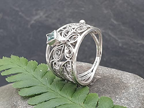 LeoLars-PABE Hellblauer Turmalin Filigree Ring, Gr. 58, 925er Silber, Traditionell und Modern, Unikat, Handarbeit