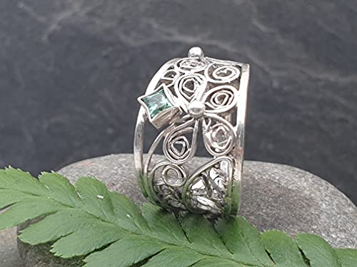 LeoLars-PABE Hellblauer Turmalin Filigree Ring, Gr. 58, 925er Silber, Traditionell und Modern, Unikat, Handarbeit