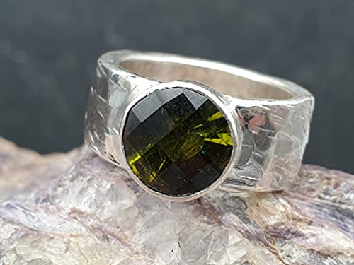 LeoLars-PABE Außergewöhnlicher Turmalin Ring aus 925er Silber, Gr.54, Farbwechsel Turmalin grün braun, Unikat, Handarbeit