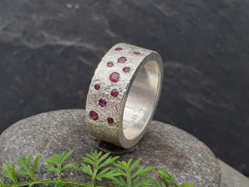 LeoLars-PABE Rubin Ring, Gr.56-57, aus 925er Silber im Structure Design mit 11 Rubinen, Unikat, Handarbeit