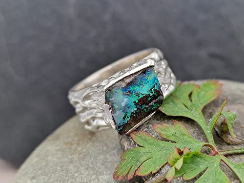LeoLars-PABE Boulder Opal Ring im Organic Design, Gr. 58-59 (18.8), aus 925er Silber, massiv, organisch, Natur, Unikat, Handarbeit