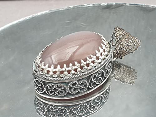 LeoLars-PABE Großer indischer Mondstein Filigree Anhänger aus 925er Silber, dark-rose, massiv, groß, teilgeschwärzt, Unikat, Handarbeit