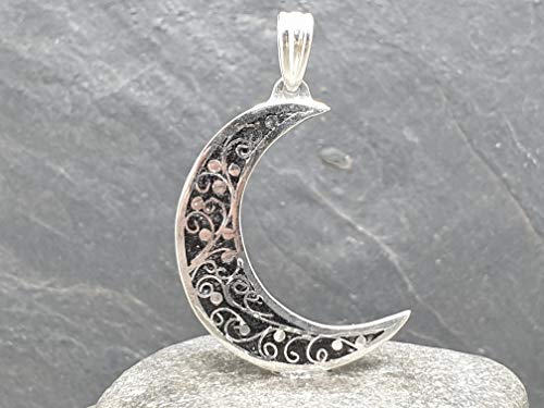 LeoLars-PABE 925er Silber Anhänger Halbmond, mystisch, magisch, emailliert, Unikat, Handarbeit