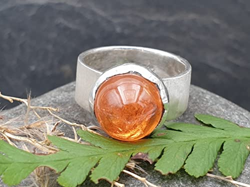 LeoLars-PABE Mandarin Granat Design Ring, Gr.55, aus 925er Silber, High Dome, eismattiert, Unikat, Handarbeit