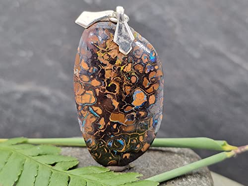 LeoLars-PABE Boulder Opal Anhänger mit Frontbohrung und Schlaufe aus 925er Silber, Matrix Opal, grüne Opaladern, Opal 35.7 x 21.4 x 6mm, Unikat, Handgeschliffen