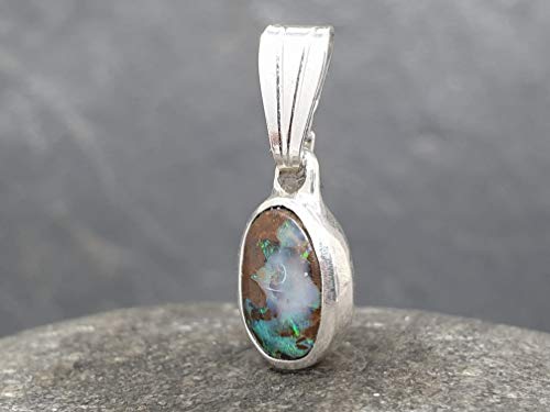 LeoLars-PABE Boulder Opal Anhänger aus 925er Silber, Opal 8x6mm, Unikat, Handarbeit