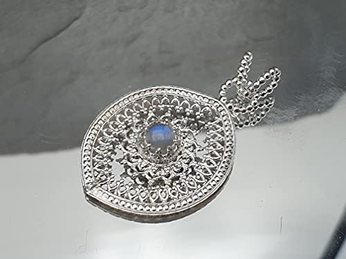 LeoLars-PABE Echter Ceylon Mondstein Filigree Anhänger aus 925er Silber, verspielt, modern, Unikat, Handarbeit
