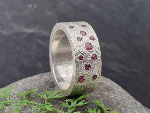 LeoLars-PABE Rubin Ring, Gr.56-57, aus 925er Silber im Structure Design mit 11 Rubinen, Unikat, Handarbeit