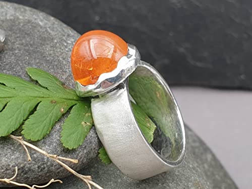 LeoLars-PABE Mandarin Granat Design Ring, Gr.55, aus 925er Silber, High Dome, eismattiert, Unikat, Handarbeit