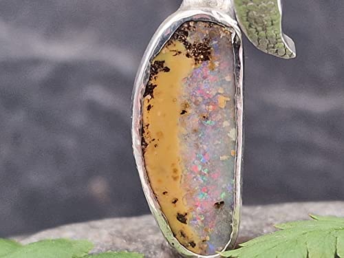 LeoLars-PABE Boulder Opal Design Anhänger aus 925er Silber mit hellbraunem Brillianten, Structure Design, Unikat, Handarbeit