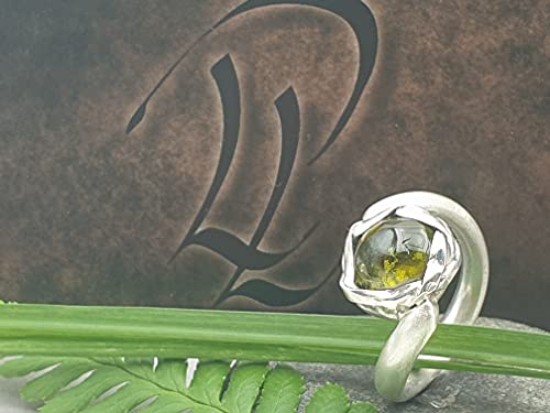 LeoLars-PABE Grüner Turmalin Design Ring, Gr.58, aus 925er Silber, Blumig, Massiv, Unikat, Handarbeit