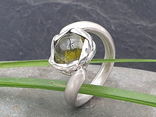 LeoLars-PABE Grüner Turmalin Design Ring, Gr.58, aus 925er Silber, Blumig, Massiv, Unikat, Handarbeit