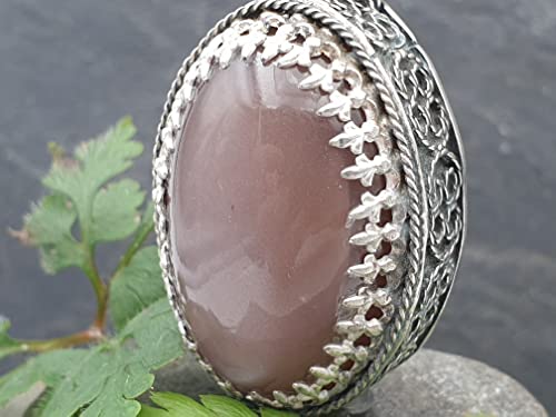 LeoLars-PABE Großer indischer Mondstein Filigree Anhänger aus 925er Silber, dark-rose, massiv, groß, teilgeschwärzt, Unikat, Handarbeit